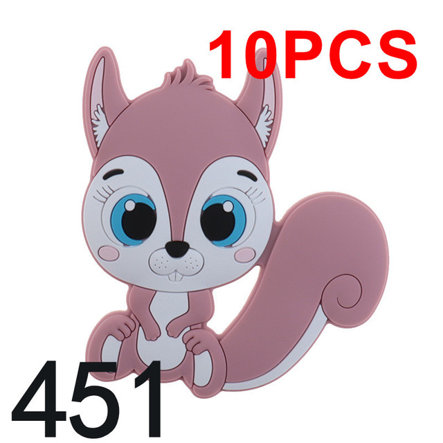 10pcs Silicone Squirrel Baby Teether Cartoon Rodent Necklace Bpa Free Nursing Small Animal Newborn Chew Teething Necklace Toys