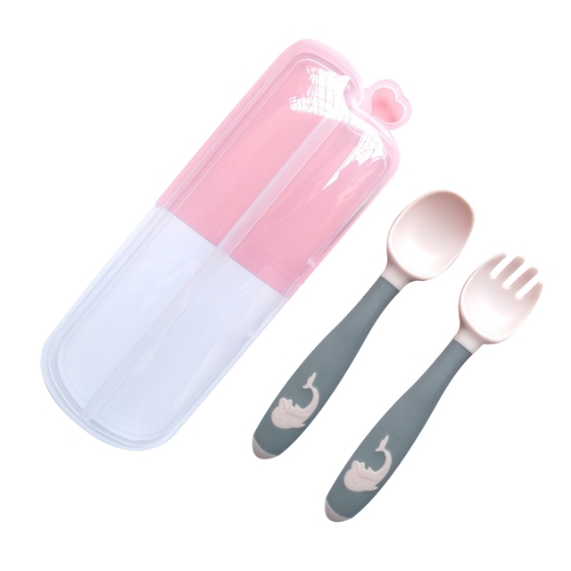 Baby Children Spoon Fork Set Soft Bendable Silicone Scoop Fork Cutlery Set Kid Training Feeding Cutlery Utensils