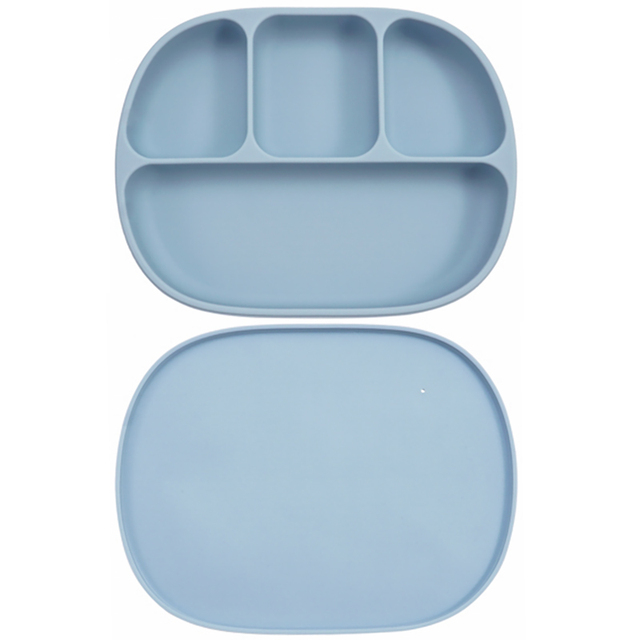 Silicone Baby Dinner Plate With Four Separating Compartments Strong Suction Cup With Lid Silicone Macaron Fresh Color BPA Free