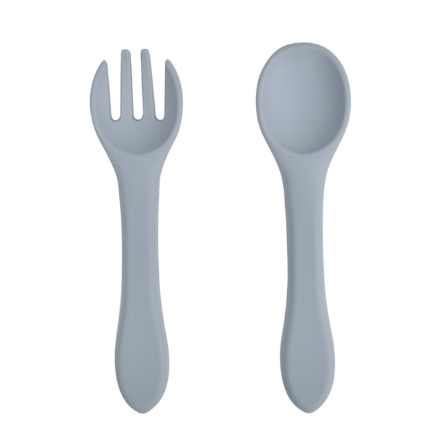 2pcs Baby Soft Silicone Fork Spoon Set Feeding Dishes Toddler Toddlers Infant Feeding Accessories Silicone Tableware