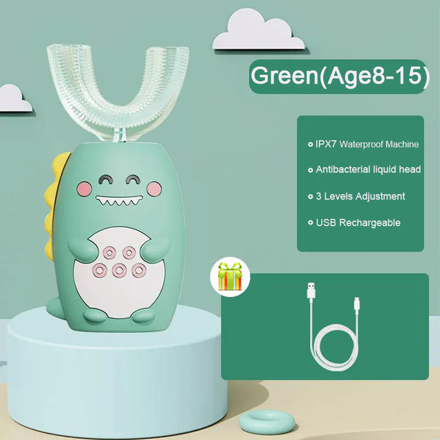 Ultrasonic children's electric smart toothbrush 360 degrees USB rechargeable cartoon silicone baby toothbrush five-speed mode