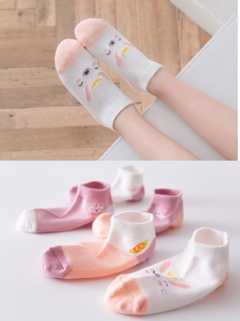 5 Pairs Girls Cotton Socks Summer Thin Mesh Breathable Cute Cartoon Children Socks Toddler Baby Girls Socks Pink 1-12 Years