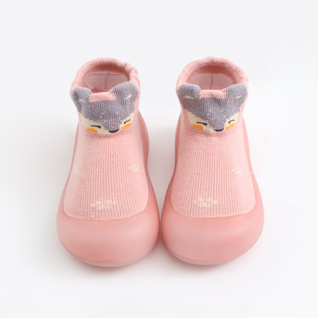 Unisex Children's Anti-Slip Shoes Cartoon Animal Fox Baby Girls First Walkers Boys Shoes Soft Rubber Outside Sole Toddler Pink