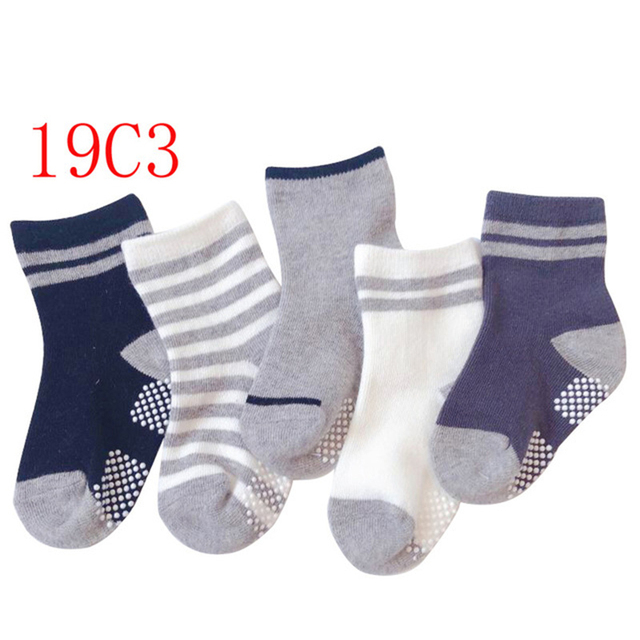 5 Pairs Non-slip Cute Cartoon Children Socks Spring Autumn Cotton Warm Breathable Boys Girls Absorb Sweat Sock for 0-8 Years