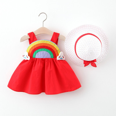 Summer Toddler Infant Girl Clothes Set Baby BeBe Beach Dresses Cute Bow Plaid Sleeveless Cotton Newborn Princess Dress+Sunhat