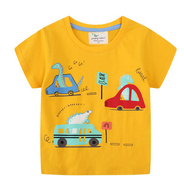 Boys Summer Clothes Children T-shirt Dinosaur Printing Kids Striped Embroidery Tops Boy Cotton T-Shirts Baby Cartoon Tee Clothes