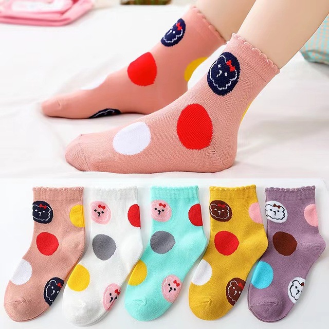 5pairs/lot Autumn Winter Children Cartoon Bear Socks Baby Cute Trendy Cotton Print Socks Comfortable Girls Boys Sports Socks Hot