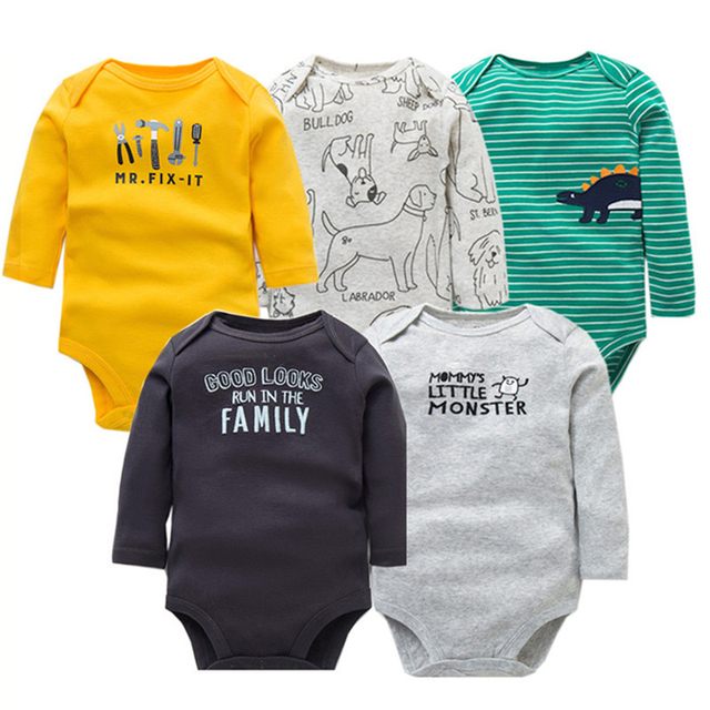 3/4/5pcs Baby Spring Autumn Outerwear Long Sleeve 100% Cotton Boys Girls Clothes Newborn 0-24 Months Clothes