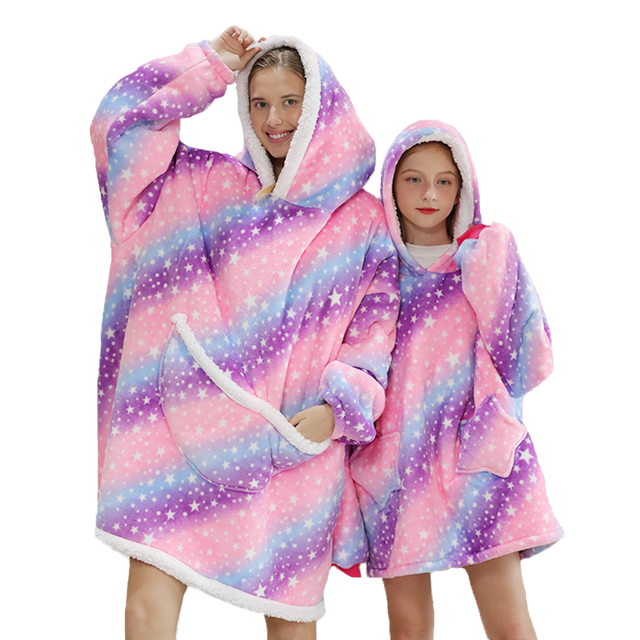 Winter Sherpa Blanket Plush Fleece Family Matching Hoodie Girl Sweatshirt Avocado Homewear Oversized,if you need 2pcs,pls order 2