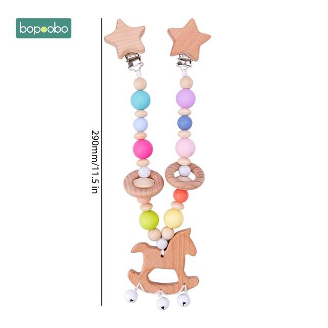 Baby Wooden Toy Stroller Clip Baby Mobile Stroller Customized Silicone Pill Pacifier Chain Chew Silicone Rattle Baby Wooden Teether