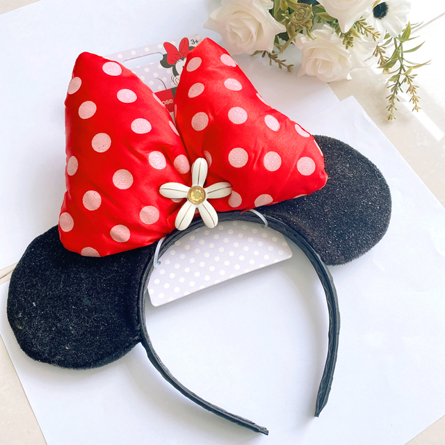 Original Disney Mickey Mouse Earphone Shanghai Disney Big Ears Bows Costume Headband Cosplay Plush Adult/Kids Headband Gift