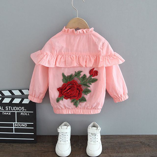 Girl Coat Spring Autumn Fashion Flower Bowknot Cartoon Floral Jacket Toddler Kids Children Sweet Coats Costume 2-12Y JYF