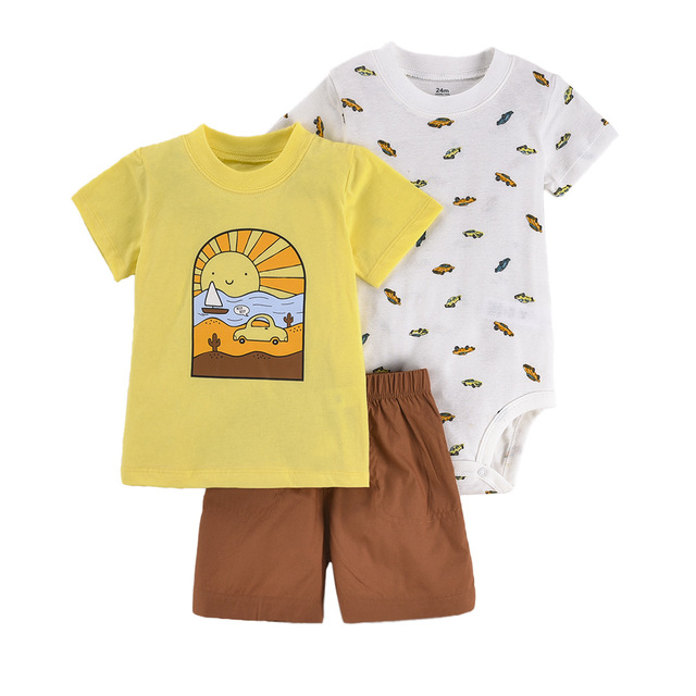 Enfant Baby Girl Fashion Cartoon Cotton Outdoor Casual Clothes Set Boy Hot Cartoon Car Design Homewear Korea Kids Clothing Sets