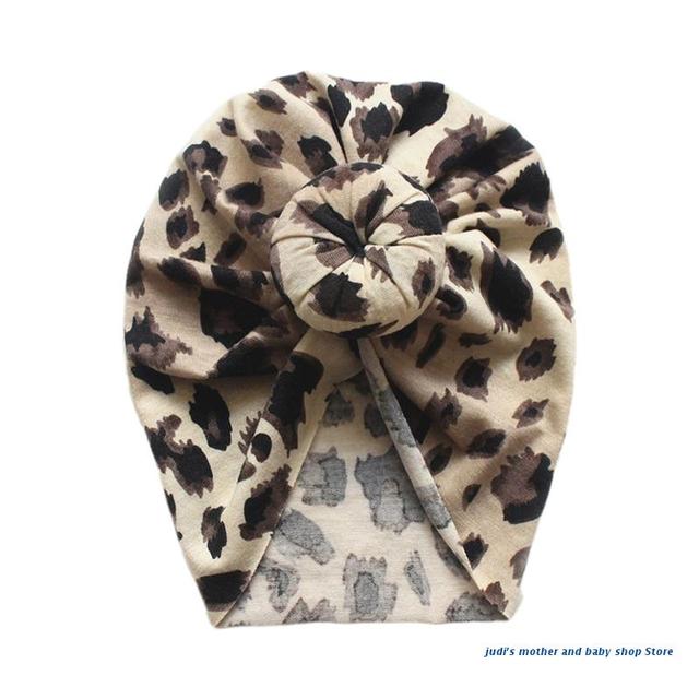 67JC Newborn Baby Toddler Turban Hat Cute Knotted Bow Infant Beanie Vintage Floral Leopard Print Kids Bonnet Headwrap