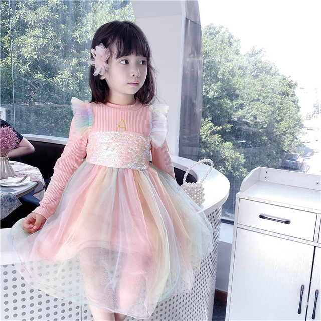 Autumn New Fashion Baby Girls Dresses Long Sleeve Chiffon Floral Princess Cute Dress Family Vacation Beach Kids Clothes 1-6 Years