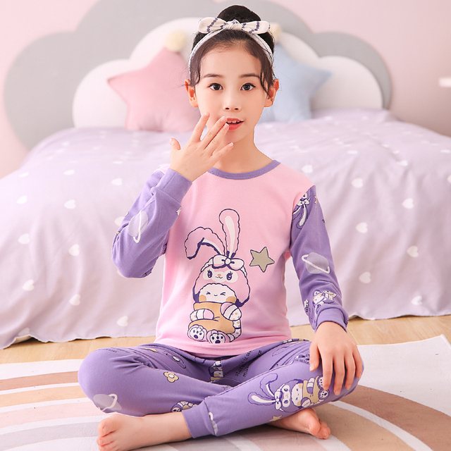 Easter Pyjamas Kids Pajamas Girl Sleepwear Set Cotton Rabbit Top+Pants Pijama Outfit Long Sleeve 2pc Pink Children Night Clothes