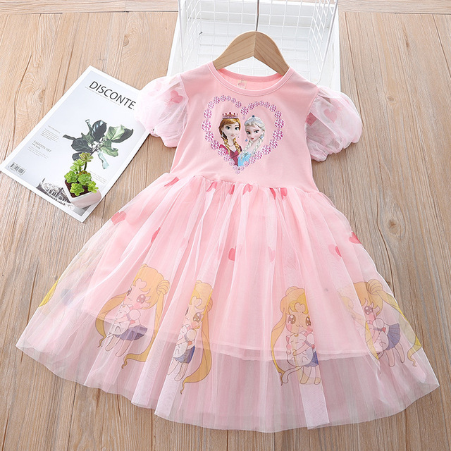 Summer Baby Girls Dresses Christmas Costume Frozen Elsa Anna Girls Cute Korean Mesh Children Clothes Vestidos