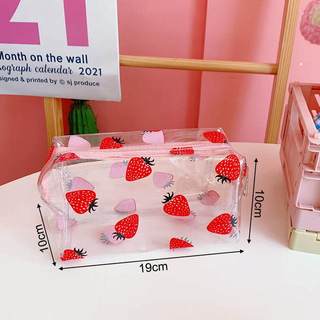 Fashion Transparent Women Cosmetic Bag Fruit Pattern Large Capacity Makeup Zipper Bag Waterproof Simple Travel Accessories