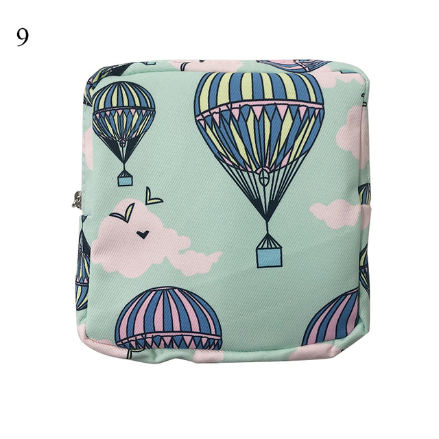 Women Portable Sanitary Napkin Storage Bag Cotton Travel Makeup Bag Printed Literary Zipper Purse Sundries Cosmetic Organizer