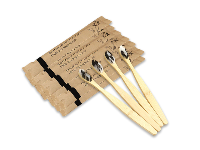 100pcs Eco-friendly Bamboo Reusable Toothbrush Portable Adult Wooden Soft Toothbrush Laser Custom Engraving Logo