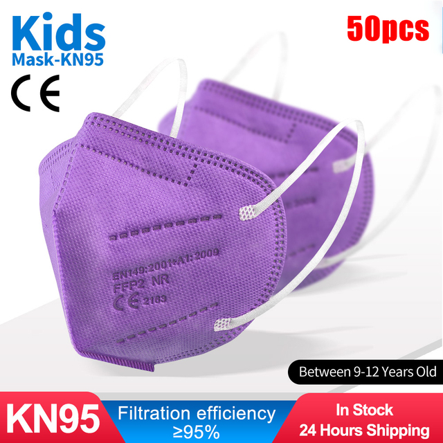 FFP2 Children Protective Dust Mask Breathable 5 Layers Multicolor Matching CE Reusable Girls Fit 9-12 Years Kn95 Face Mask