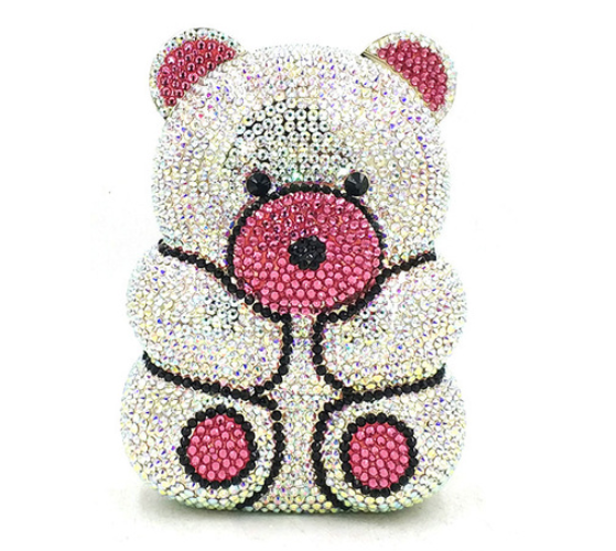 Women's Perforated Bear Handbag,Bear Perforated Crystal Handbag,Cocktail Purse,Shoulder Bag,Gifts