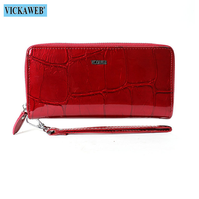 Free gift women leather wallets female wrist purse ladies long zipper clutch fashion patent coin pocket