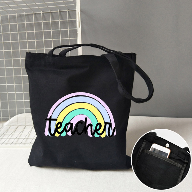 Teacher life rainbow small cotton bag teacher canvas bag graduation gifts tote big teachers appreciation or year-end gift