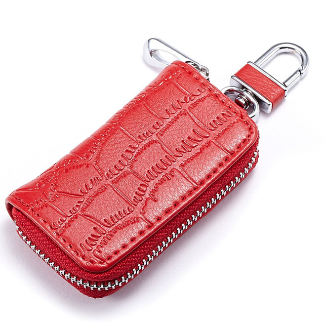 Fashion Genuine Leather Car Key Bag Unisex Crocodile Print Zipper Top Quality Cow Split Key Organizer Purse