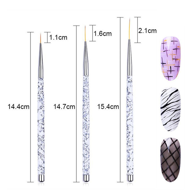 3pcs Nail Art Liner Brush Set Acrylic French Tape Tips Manicure Ultra-thin Line Drawing Pen UV Gel Brushes Painting Tools