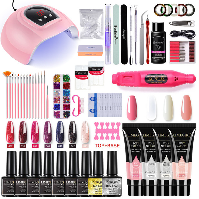 Nail Set With Nail Lamp Nail Dryer Manicure Drill Machine Manicure Set Kit Polygels Nail Gel Polish Set Soak Off Nail Art Tools Kits