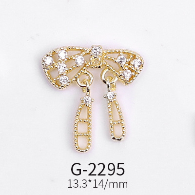 Nail Art Jewelry Net Red Nail Art Real Gold Zircon Bow Jewelry Micro-inlaid Nail Diamond Decoration G-2287 Nail Art Decorations