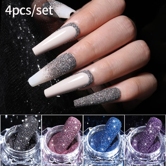 4pcs/set Nail Glitter Powder Silver Iridescent Efffect Sequins Nail Art Foils Nail Art Chrome Pigment Decoration