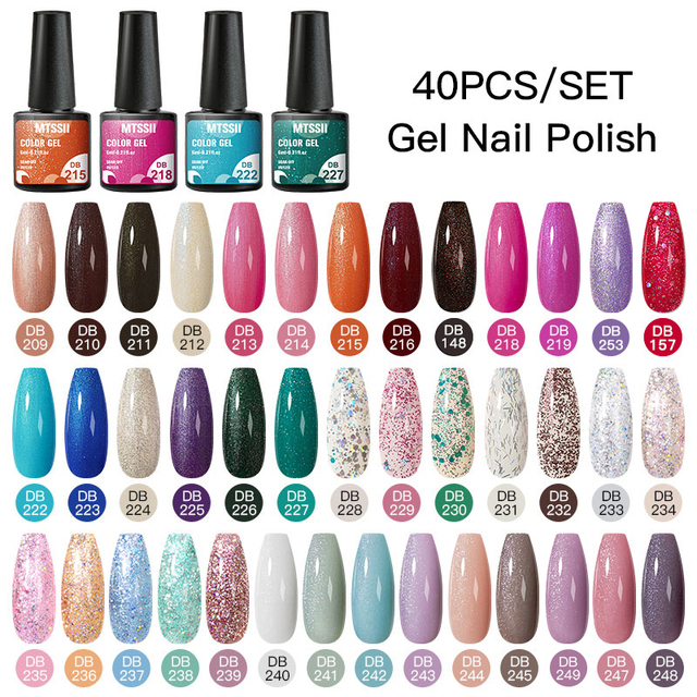 Mtssii 25/60pcs Color Gel Nail Polish Set Glitter Sequins Gel Soak Off UV Gel Semi Permanent Base and Top Coat Nail Art Gel Kits