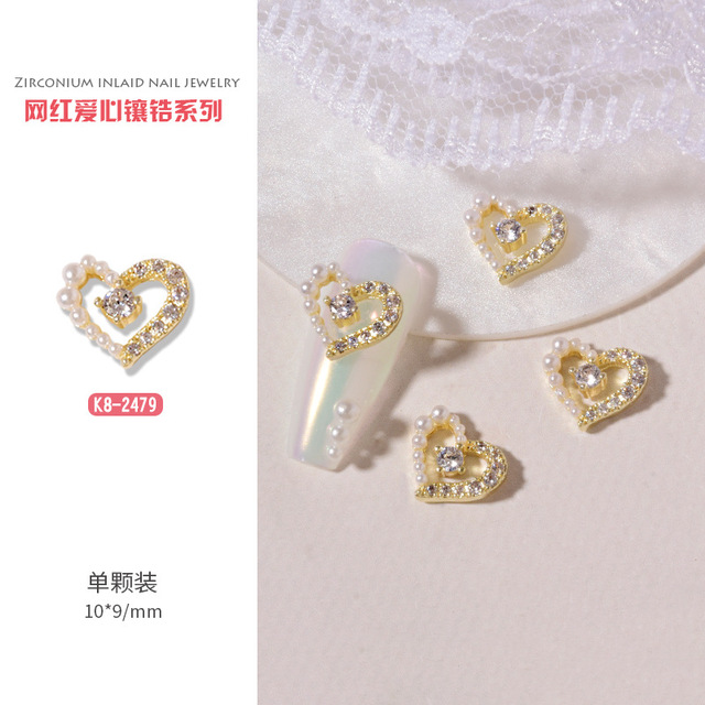 3pcs nail art love zircon color preserved super flash three-dimensional diamond smiley nail accessories love necklace