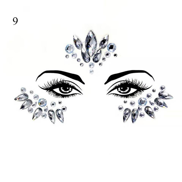 3D Sexy Face Tattoo Stickers Face Decoration Temporary Tattoo Glitter Fake Tattoo Rhinestones for Woman Party Face Jewelry Tattoo