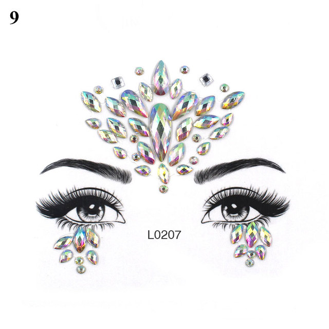 3D Sexy Face Tattoo Sticker Temporary Tattoo Flash Fake Tattoo Rhinestone Lady Party Face Sticker Face Jewelry Decoration