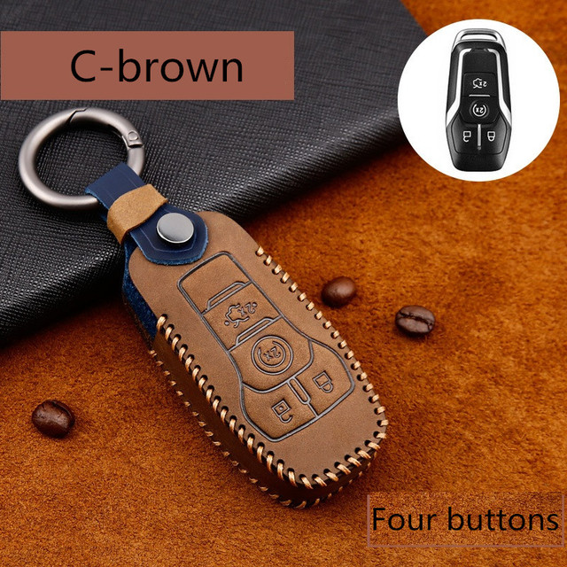 Genuine Leather Handmade Car Key Cover Cover For Ford Focus Fiesta Mondeo Kuga Escape Fusion Mustang Explorer Edge Ecosport