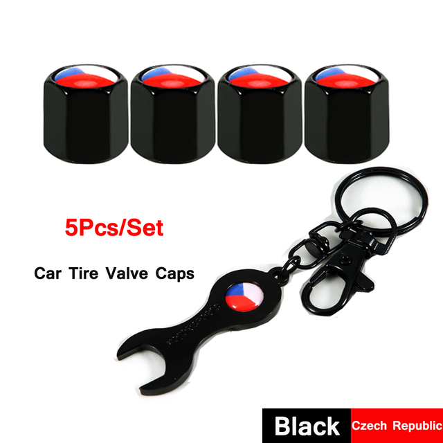 DSYCAR 5pcs/set National Flag Pattern Anti-theft Car Tire Wheel Valve Caps With Wrench Keychain Alloy Car Tire Valve Caps