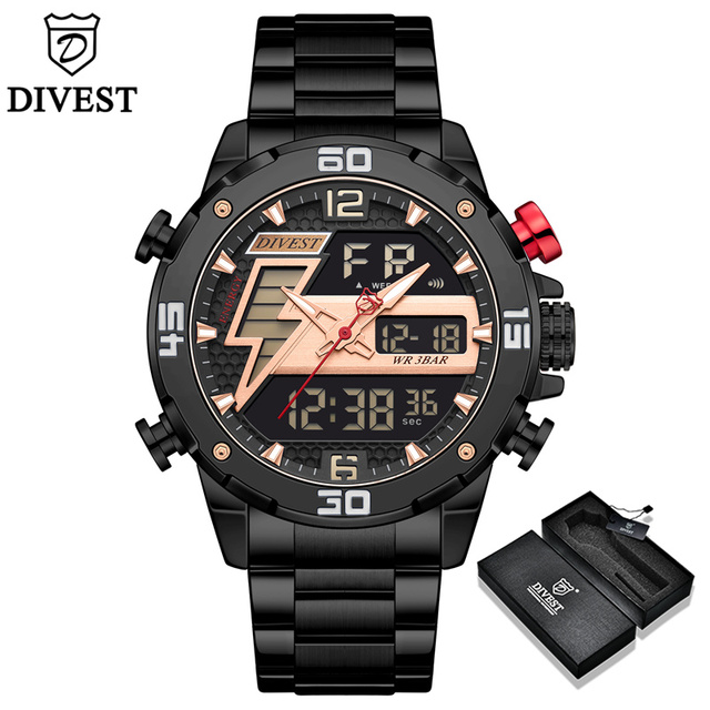 DIVEEST Authentic Gold Watch Men Luxury Brand Analog Quartz Casual Sports Watch Digital Military Chronograph Wrist Watches for Men