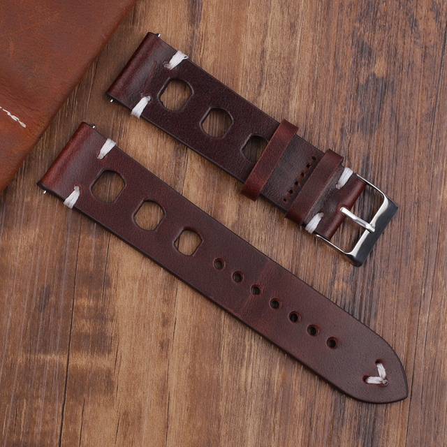 New Design Oil Wax Cowhide Watch Band 8mm 20mm 22mm 24mm Vintage Porous Watch Strap Handmade Watch Accessories