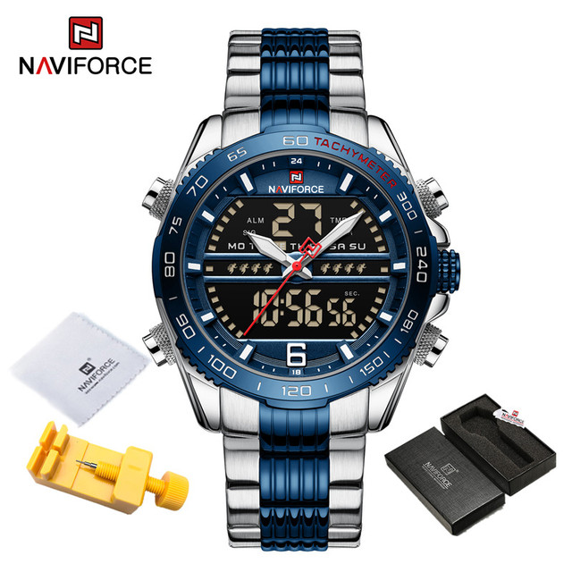 Luxury Brand NAVIFORCE Digital Men Sports Watch Steel Band Waterproof Chronograph Luminous Alarm Clock Quartz Male Wristwatch