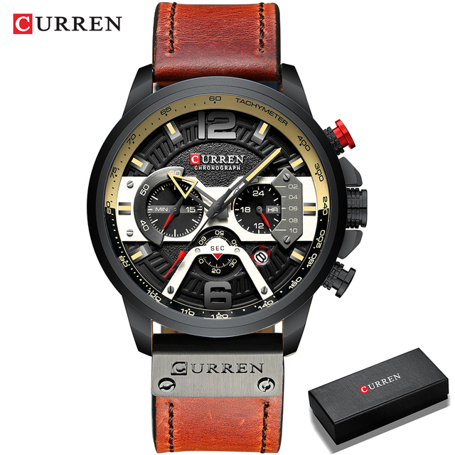 CURREN Men's Fashion Sport Watches Luxury Brand Military Style Leather Wrist Watch Chronograph Fashion