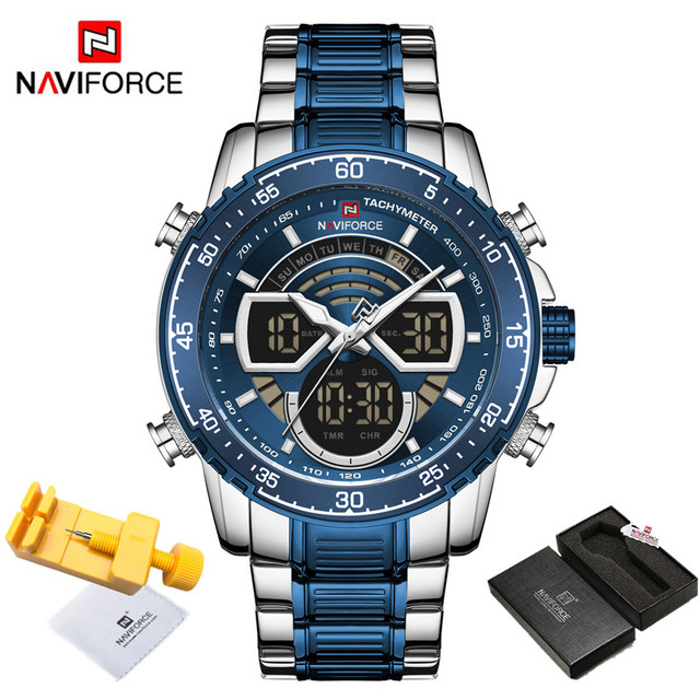 NAVIFORCE Men Sports Military Waterproof Watches Luxury Analog Quartz Digital Wrist Watch for Men Stainless Steel Gold Watches