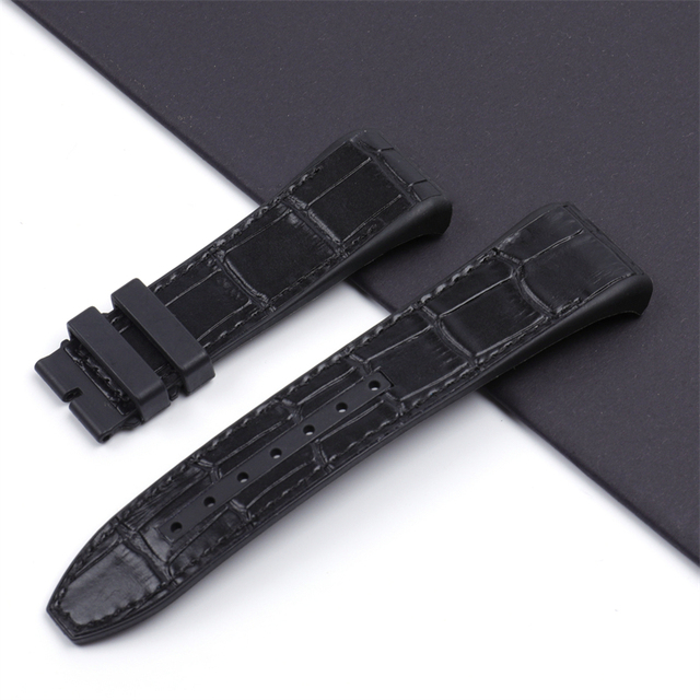 28mm High Quality Nylon Silicone Watches Cowhide Leather Band Black Folding Buckle Watchband Suitable for Franck Muller Strap V45 Series