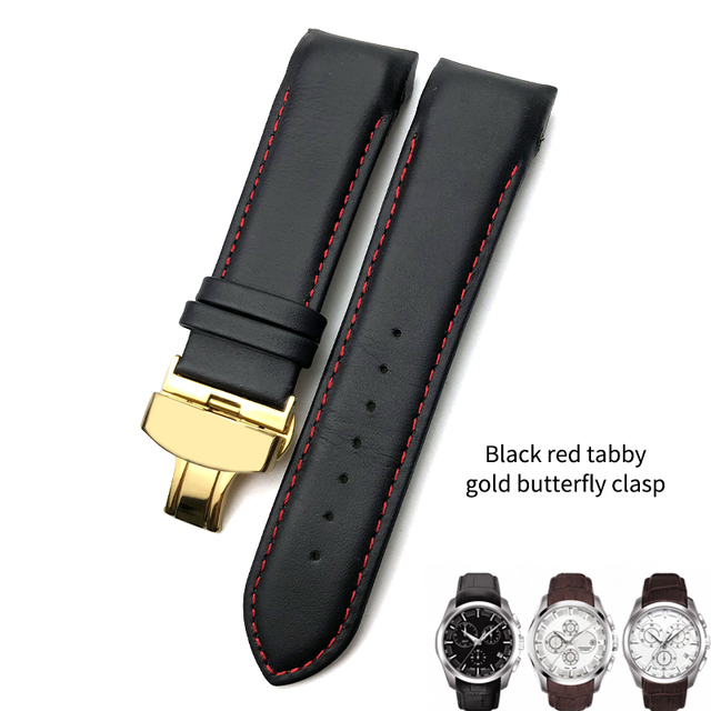 22mm 23mm 24mm Curved End Genuine Leather Watchband Fit For Tissot T035617 Cowhide Watch Strap Butterfly Clasp Bracelets Men