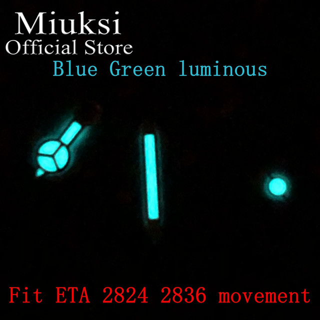 Miuksi Watch Silver Hands Green Blue Luminous Hands Fit NH35 NH36 ETA2824 2836 Miyota8205 8215 821A Mingzhu DG2813 3804 Movement