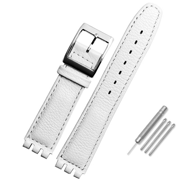 Leather Watch Strap Waterproof For Swatch YIS415/414 YCS YAS YGS 17mm Replacement Cowhide Watch Band Concavo Convex Watch Bracelet