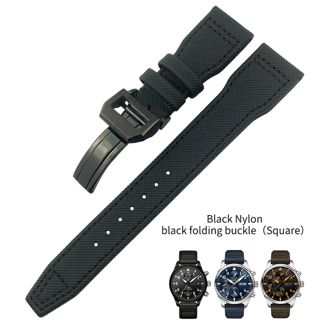 20mm 21mm 22mm Nylon Fiber Leather Watchband Fit For IWC IW377729 IW389001 Big Pilot Watch High Quality Green Blue Black Strap