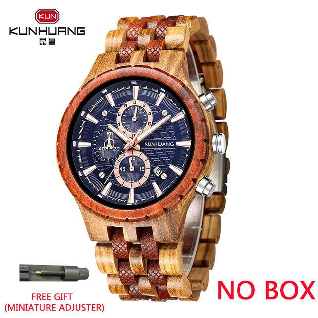 Kunhuang Business Men's Watch Wooden Stopwatch Date Display Chronograph Quartz Wrist Watches relogio masculino